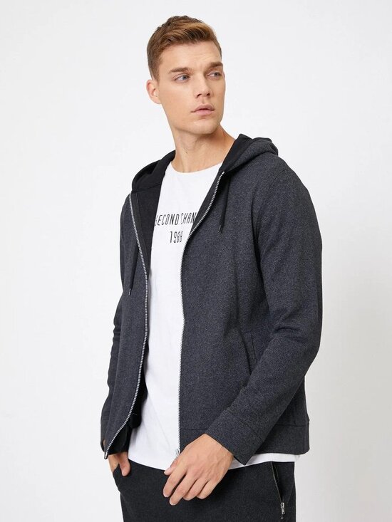 Koton Other - Koton Charcoal Textured Full Zip Hoodie